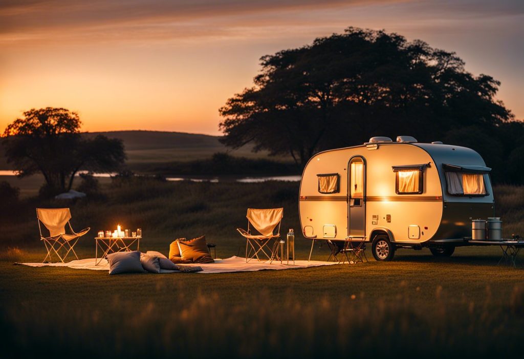 Caravane pliante déployée en camping